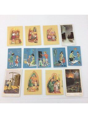 13 Vintage Holy Prayer Cards w Children Kids Roman Catholic Christian Ephemera